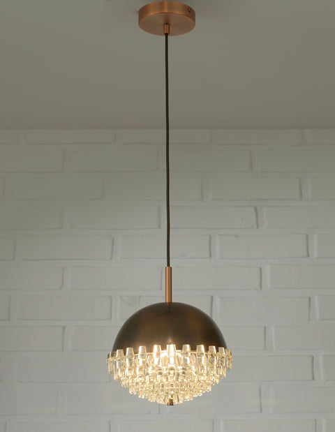 1/4 Vintage Glass Pendant Light / Brutalist Copper Bar Lamps / Mid Century Modern 1970's