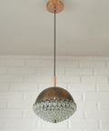 1/4 Vintage Glass Pendant Light / Brutalist Copper Bar Lamps / Mid Century Modern 1970's