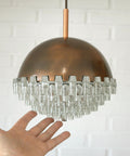 1/4 Vintage Glass Pendant Light / Brutalist Copper Bar Lamps / Mid Century Modern 1970's