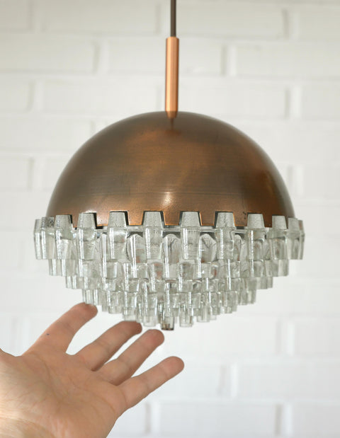1/4 Vintage Glass Pendant Light / Brutalist Copper Bar Lamps / Mid Century Modern 1970's