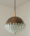1/4 Vintage Glass Pendant Light / Brutalist Copper Bar Lamps / Mid Century Modern 1970's