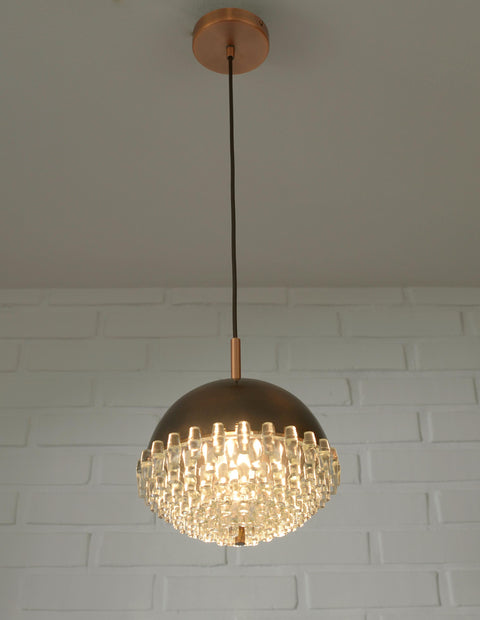1/4 Vintage Glass Pendant Light / Brutalist Copper Bar Lamps / Mid Century Modern 1970's