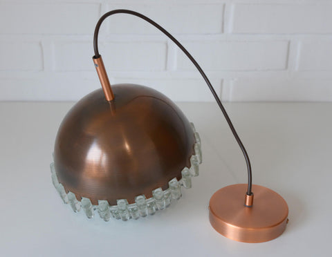 1/4 Vintage Glass Pendant Light / Brutalist Copper Bar Lamps / Mid Century Modern 1970's