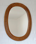 Vintage Hand-Carved Oval Oak Mirror – 1960s Vanity Wall Decor