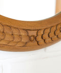 Vintage Hand-Carved Oval Oak Mirror – 1960s Vanity Wall Decor