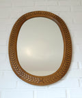 Vintage Hand-Carved Oval Oak Mirror – 1960s Vanity Wall Decor
