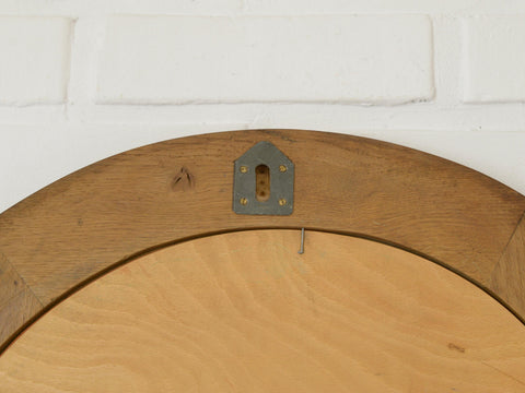 Vintage Hand-Carved Oval Oak Mirror – 1960s Vanity Wall Decor