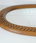 Vintage Hand-Carved Oval Oak Mirror – 1960s Vanity Wall Decor