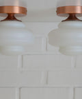 Set of 2 Vintage Milk Glass Sconces - Mid Century Modern Copper Flush Mount Lights