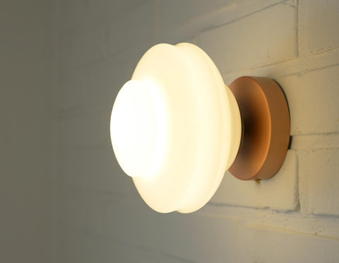 Set of 2 Vintage Milk Glass Sconces - Mid Century Modern Copper Flush Mount Lights