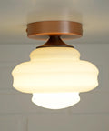 Set of 2 Vintage Milk Glass Sconces - Mid Century Modern Copper Flush Mount Lights