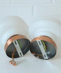 Set of 2 Vintage Milk Glass Sconces - Mid Century Modern Copper Flush Mount Lights