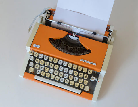 Vintage Orange UNIS Typewriter: Mid Century Modern tbm de luxe, Yugoslavia 1980s (New Ribbon)