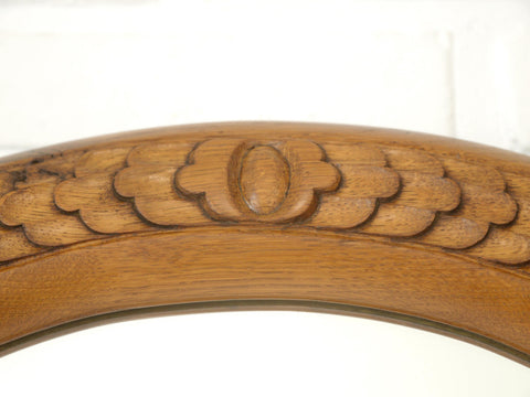Vintage Hand-Carved Oval Oak Mirror – 1960s Vanity Wall Decor