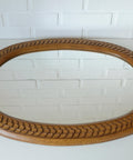 Vintage Hand-Carved Oval Oak Mirror – 1960s Vanity Wall Decor