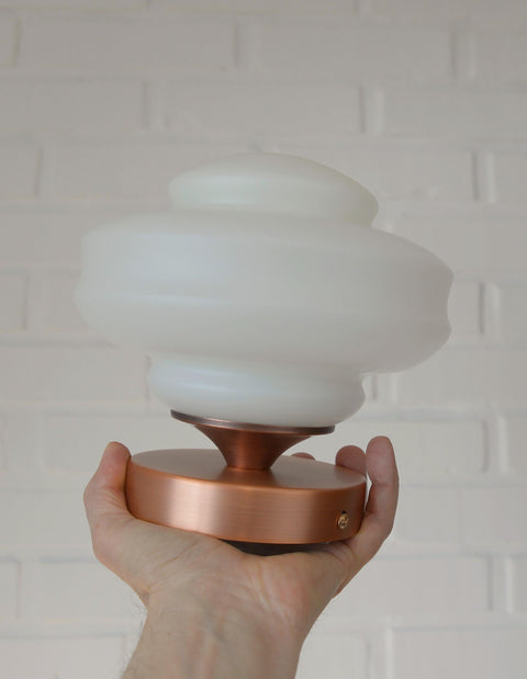 Set of 2 Vintage Milk Glass Sconces - Mid Century Modern Copper Flush Mount Lights