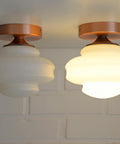Set of 2 Vintage Milk Glass Sconces - Mid Century Modern Copper Flush Mount Lights