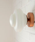 Set of 2 Vintage Milk Glass Sconces - Mid Century Modern Copper Flush Mount Lights