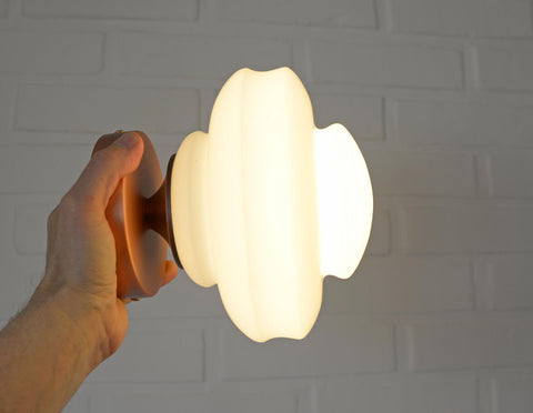 Set of 2 Vintage Milk Glass Sconces - Mid Century Modern Copper Flush Mount Lights