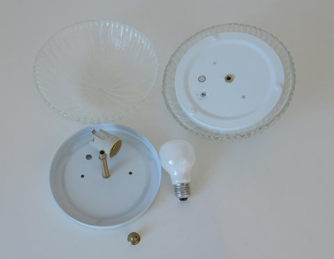 Set of 2 Vintage Hand Blown Ice Glass Wall Sconce / Pair of Flush Mount Ceiling Light