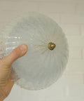 Set of 2 Vintage Hand Blown Ice Glass Wall Sconce / Pair of Flush Mount Ceiling Light