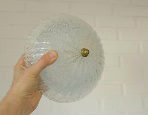 Set of 2 Vintage Hand Blown Ice Glass Wall Sconce / Pair of Flush Mount Ceiling Light