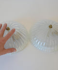 Set of 2 Vintage Hand Blown Ice Glass Wall Sconce / Pair of Flush Mount Ceiling Light