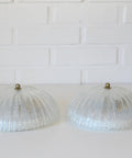 Set of 2 Vintage Hand Blown Ice Glass Wall Sconce / Pair of Flush Mount Ceiling Light