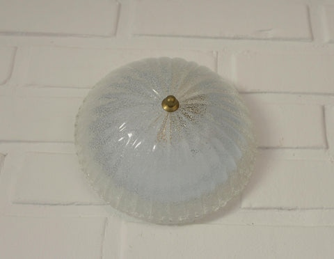 Set of 2 Vintage Hand Blown Ice Glass Wall Sconce / Pair of Flush Mount Ceiling Light
