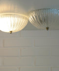 Set of 2 Vintage Hand Blown Ice Glass Wall Sconce / Pair of Flush Mount Ceiling Light