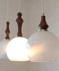 Vintage Pendant Lights / Set of 3 / Redesign Wood and Glass Hanging Bar Lamps