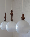 Vintage Pendant Lights / Set of 3 / Redesign Wood and Glass Hanging Bar Lamps