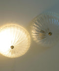 Set of 2 Vintage Hand Blown Ice Glass Wall Sconce / Pair of Flush Mount Ceiling Light