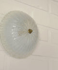 Set of 2 Vintage Hand Blown Ice Glass Wall Sconce / Pair of Flush Mount Ceiling Light