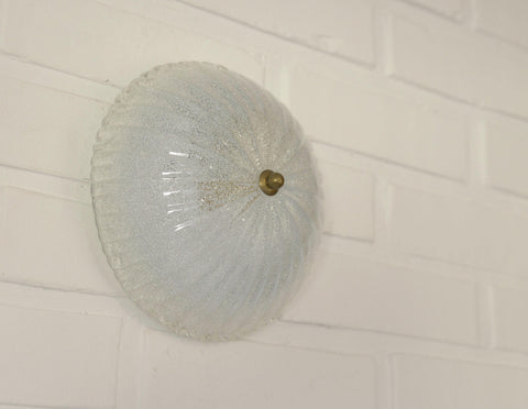 Set of 2 Vintage Hand Blown Ice Glass Wall Sconce / Pair of Flush Mount Ceiling Light