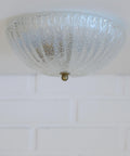 Set of 2 Vintage Hand Blown Ice Glass Wall Sconce / Pair of Flush Mount Ceiling Light