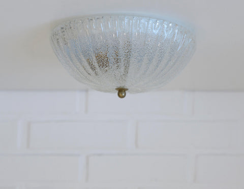 Set of 2 Vintage Hand Blown Ice Glass Wall Sconce / Pair of Flush Mount Ceiling Light