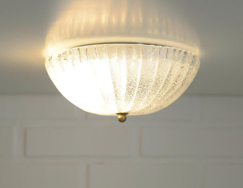 Set of 2 Vintage Hand Blown Ice Glass Wall Sconce / Pair of Flush Mount Ceiling Light