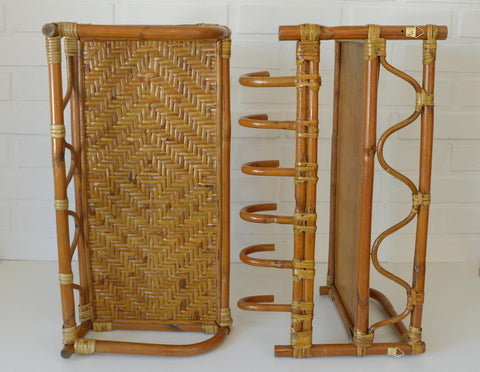 Set of 2 Vintage Bamboo Shelves / Rattan Wall- Mount Shelf / Wall Hanging Rack 1970s