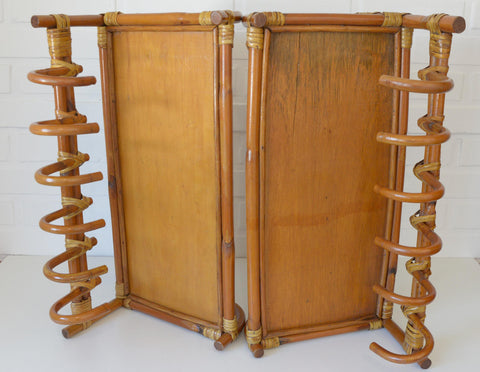 Set of 2 Vintage Bamboo Shelves / Rattan Wall- Mount Shelf / Wall Hanging Rack 1970s