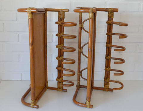 Set of 2 Vintage Bamboo Shelves / Rattan Wall- Mount Shelf / Wall Hanging Rack 1970s