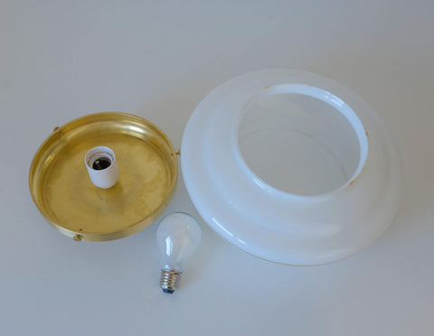 Redesign Art Deco Semi Flush Mount Sconce: Hand-Blown White Glass & Gold