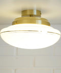 Redesign Art Deco Semi Flush Mount Sconce: Hand-Blown White Glass & Gold