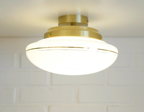 Redesign Art Deco Semi Flush Mount Sconce: Hand-Blown White Glass & Gold