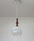 Vintage Pendant Lights / Set of 3 / Redesign Wood and Glass Hanging Bar Lamps