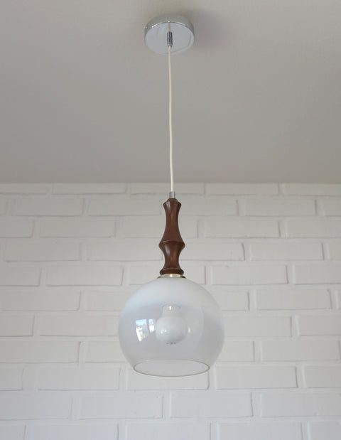 Vintage Pendant Lights / Set of 3 / Redesign Wood and Glass Hanging Bar Lamps
