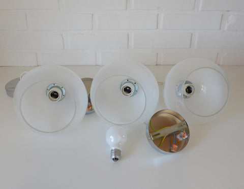 Vintage Pendant Lights / Set of 3 / Redesign Wood and Glass Hanging Bar Lamps