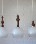 Vintage Pendant Lights / Set of 3 / Redesign Wood and Glass Hanging Bar Lamps