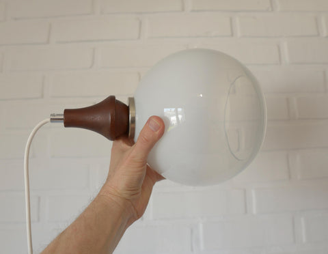 Vintage Pendant Lights / Set of 3 / Redesign Wood and Glass Hanging Bar Lamps