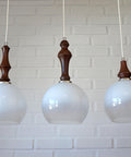 Vintage Pendant Lights / Set of 3 / Redesign Wood and Glass Hanging Bar Lamps